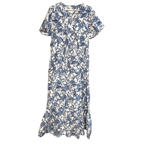 Anthropologie 1X somerset maxi dress toile French blue floral print cottagecore